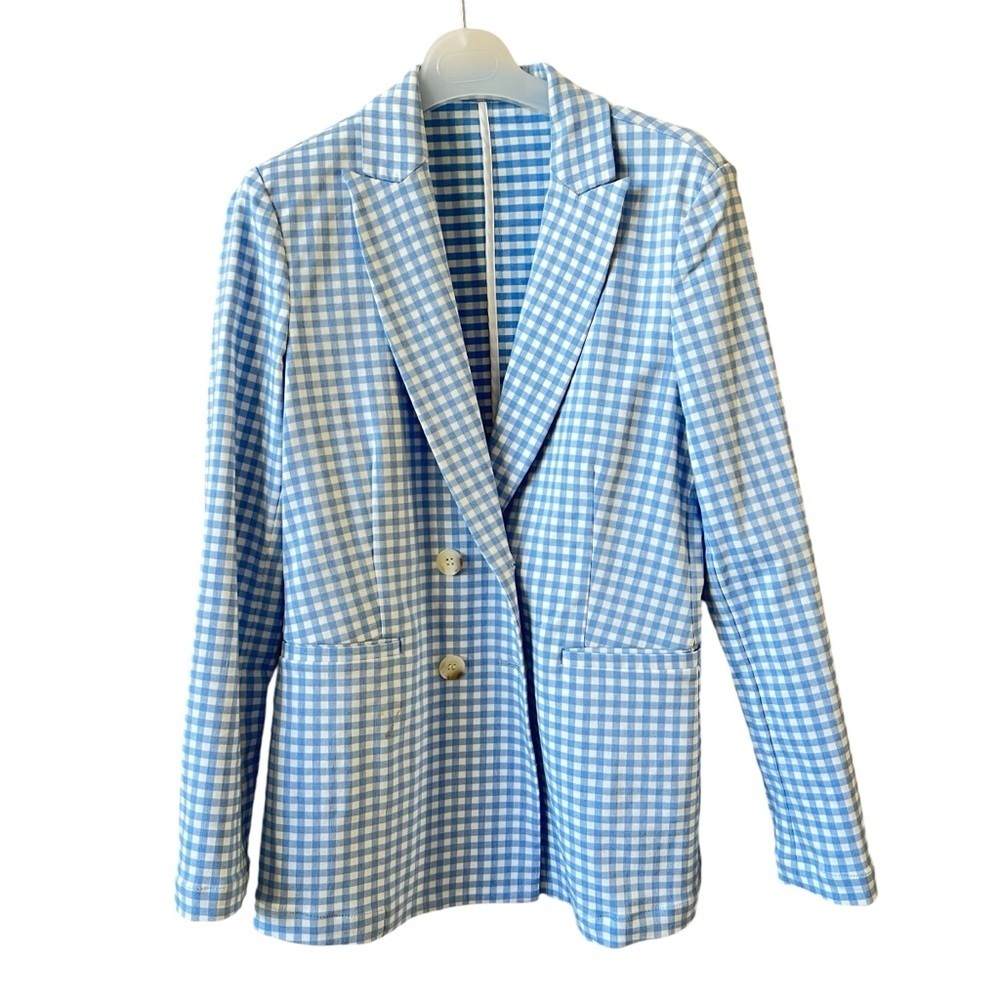 J. McLaughlin Light Blue Gingham Blazer - Picture 2 of 12